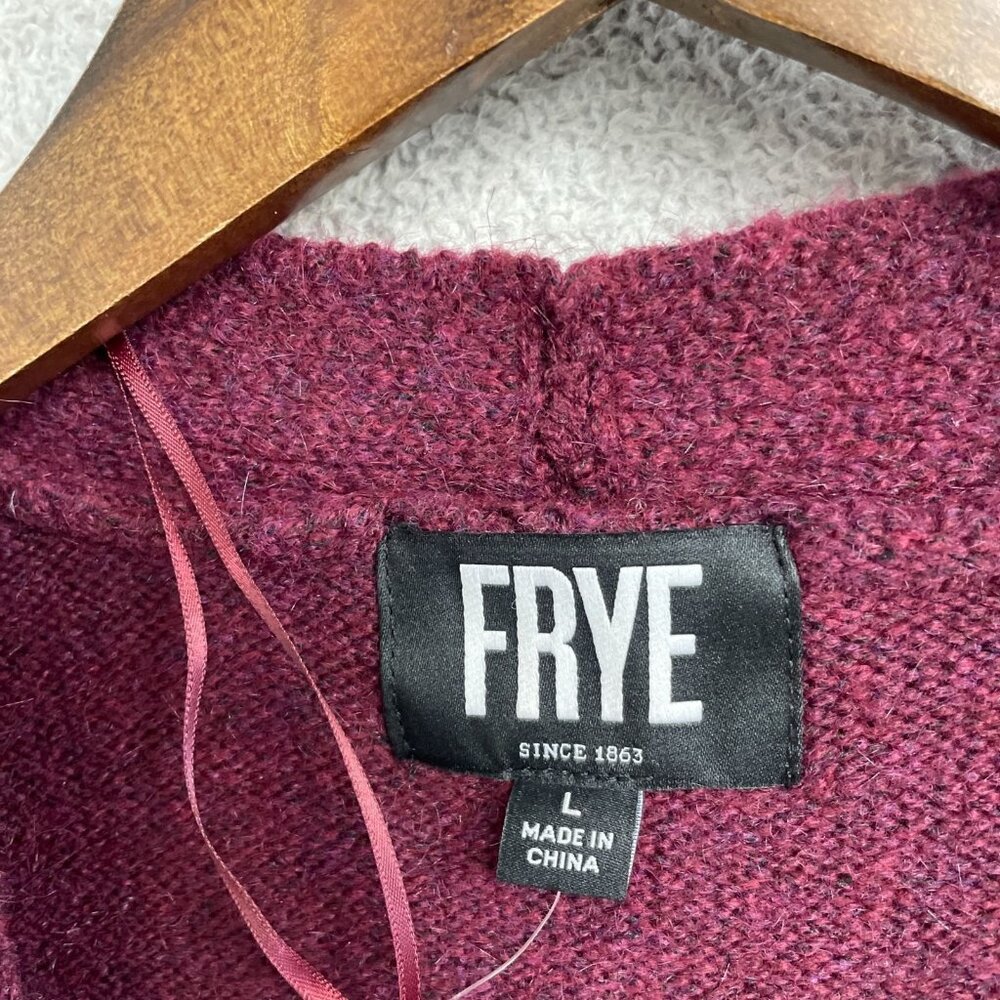 Frye Women's L Burgundy Open Front Cardigan Sweater Aztec Pattern N0531 - Picture 9 of 12
